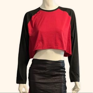 Crop Top Long Sleeve Red Black Baseball Style Size XL
